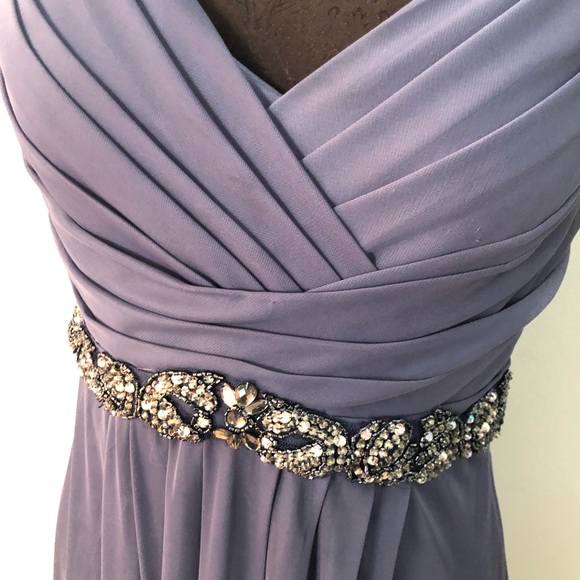 Cachet Slate Blue Chiffon Goddess Gown Beaded Waist and Straps 12 - Picture 5 of 11